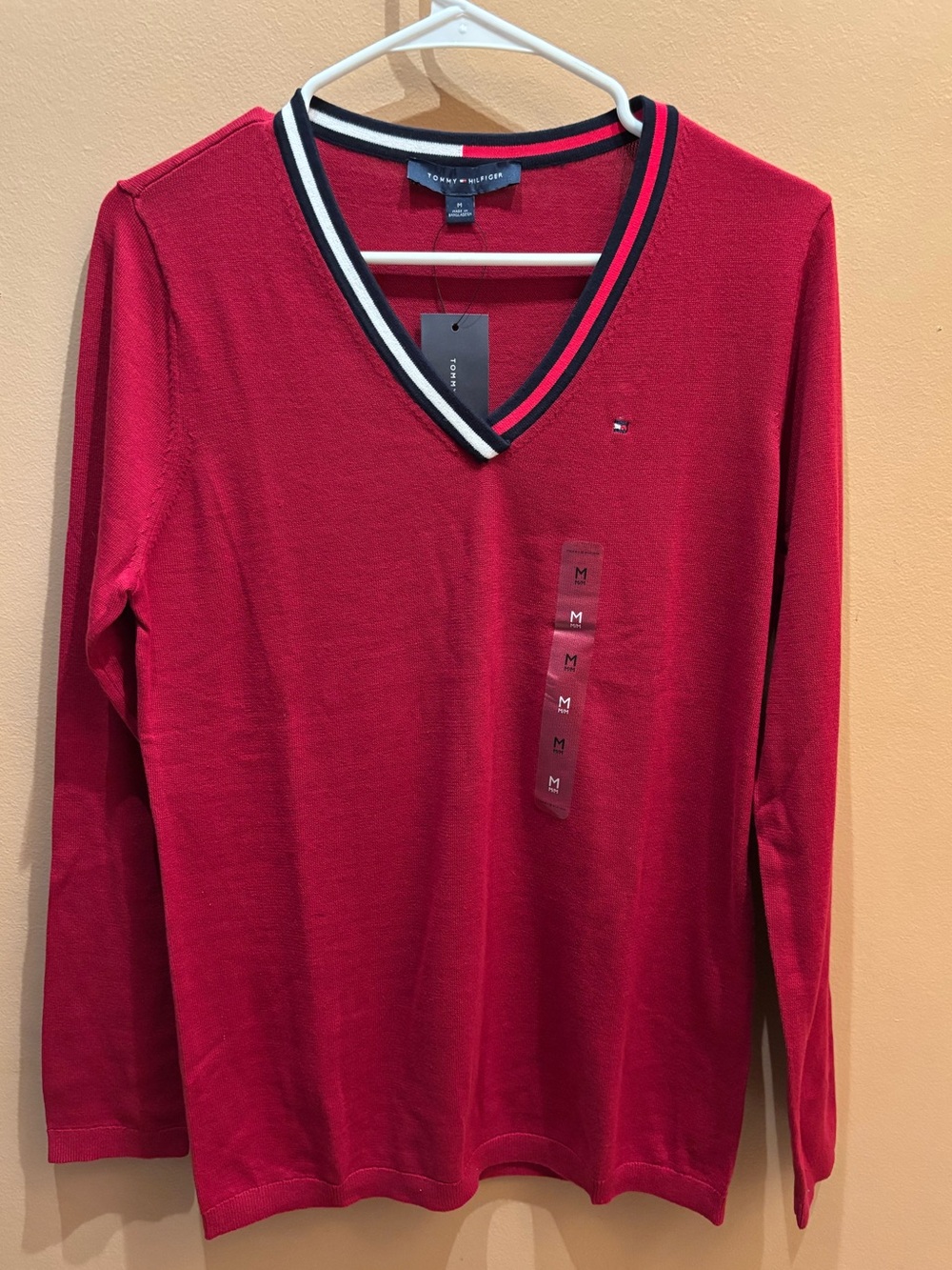 Tommy Hilfiger Solid Pullover Long Sleeve V-Neck Cotton Sweater Size Medium